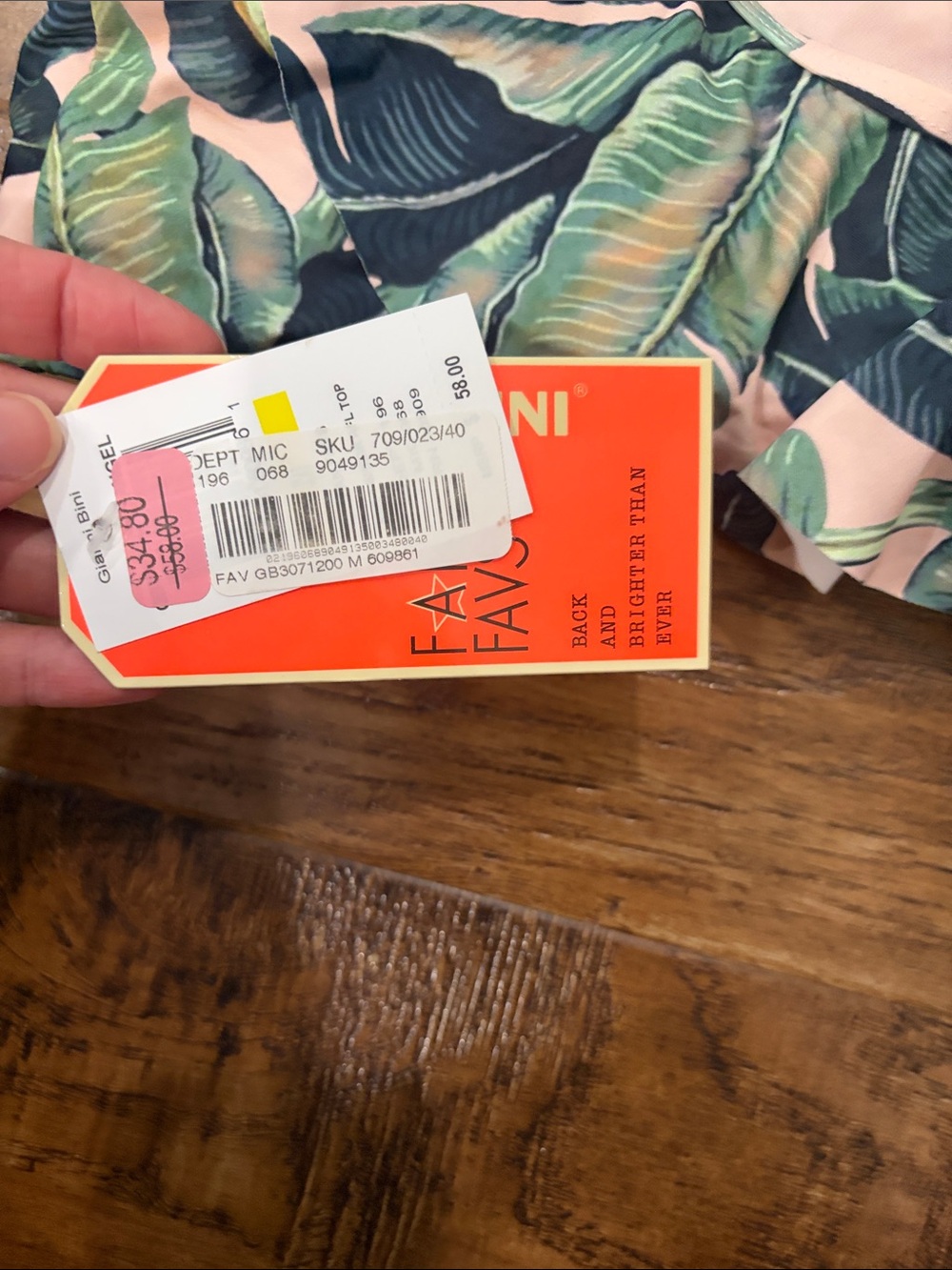 Gianni Bini Peach & Green Tropical Leaf One-Shoulder Bikini - Picture 8 of 8